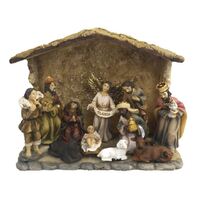 Nativity Stable Set Resin - 11pcs 75mm - Stable: 170 x 135mm