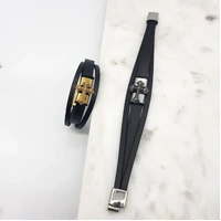 Stainless Steel Leather Cross Bracelet - Gold