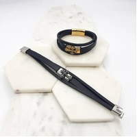 Stainless Steel Silver Leather Cross Bracelet