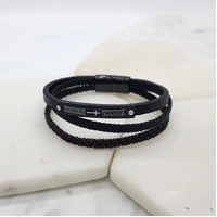 Stainless Steel Leather Cross Bracelet