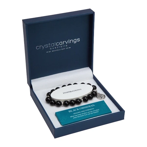 Bracelet Tree of Life - Black Obsidian Rhodium