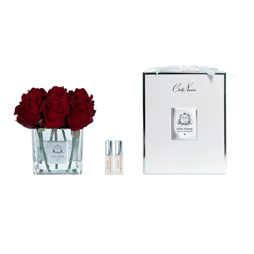 Nine Rose Bud Red Perfumed Flower Square Vase