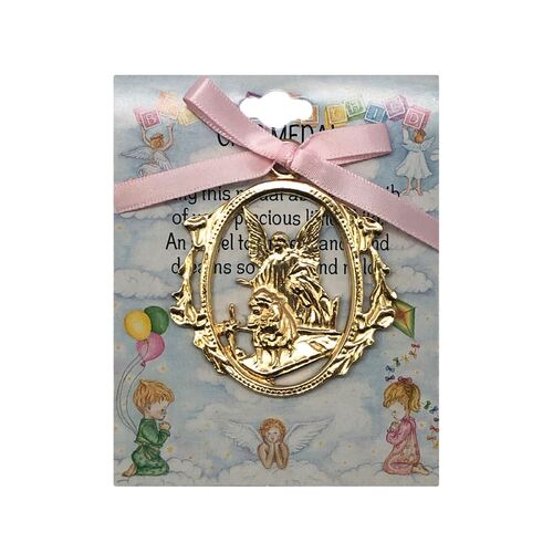 Crib Medal - Guardian Angel Pink Ribbon