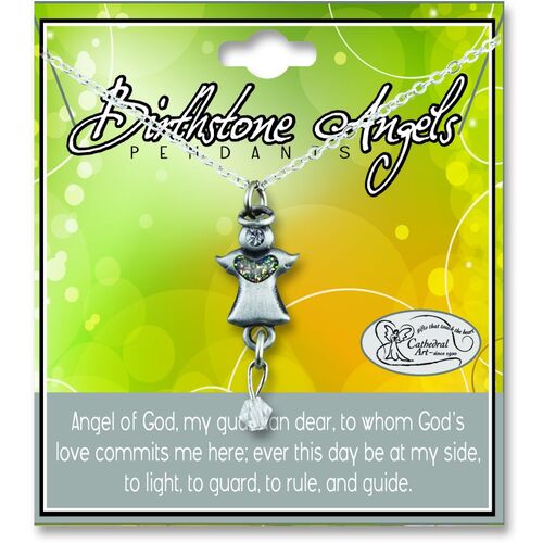 Birthstone Angel Pendant - April