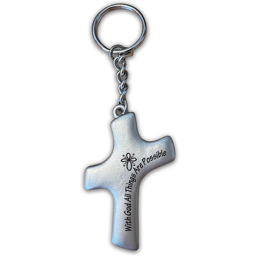 Keyring Cross Shape - With God...