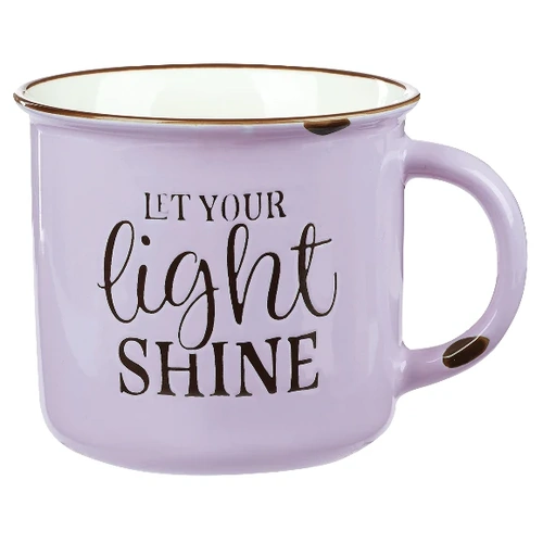 Camp Style Ceramic Mug: Let Your Light Shine, Lavender/White (390ml)
