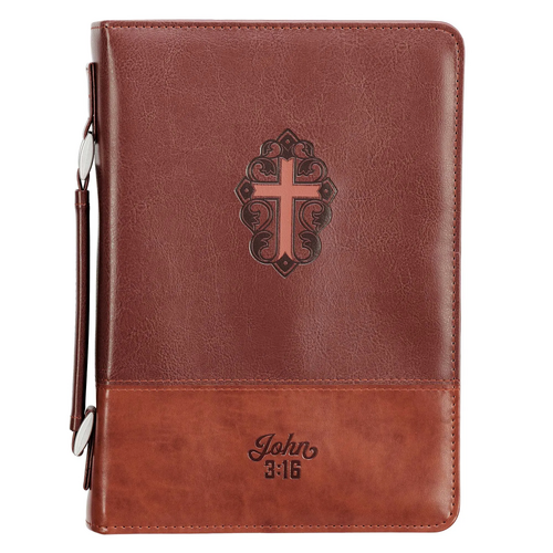 Bible Cover Brown Medium : Cross