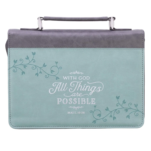 Bible Cover Large: With God All Things Teal (Matt 19:26)