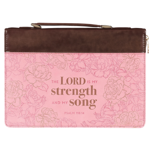 Bible Cover Large: The Lord is My Strength and My Song Pink/Brown