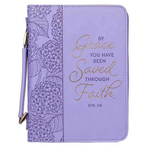 Bible Cover Large: By Grace You Have Been Saved Hydrangea Lilac Purple