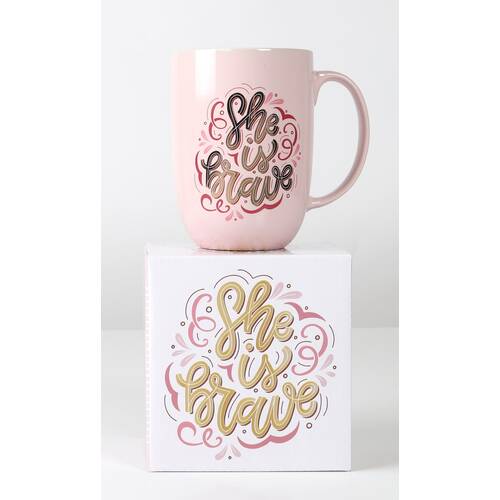 Ceramic Mug: She is Brave, Pink (444 Ml)