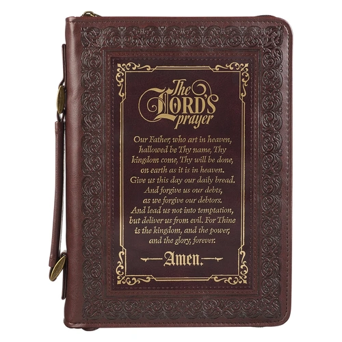 Bible Cover Medium : The Lord's Prayer, Brown/Gold Debossing