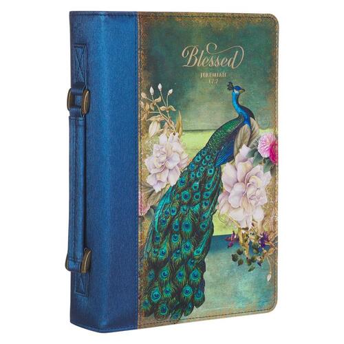 Bible Cover Large: Blessed Blue Peacock