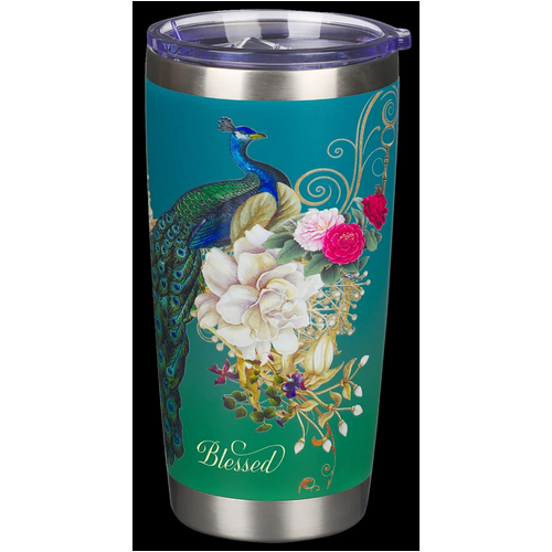 Stainless Steel Travel Mug, 532 ML: Blessed Blue Peacock (Jer. 17:7)