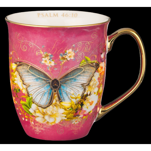 Ceramic Mug, 473ml: Be Still Pink Butterfly (Psalm 46:10)