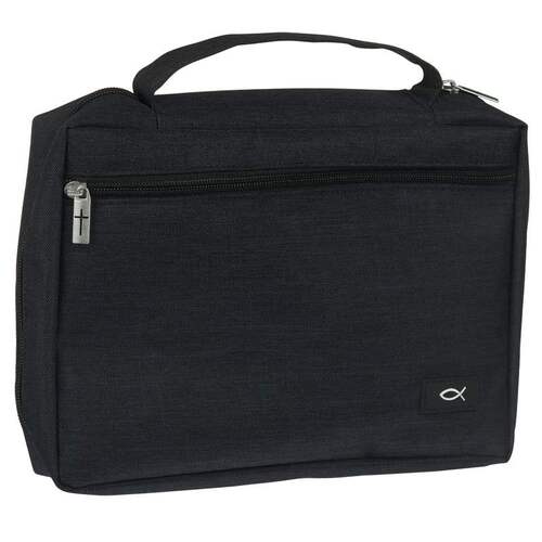Bible Cover Black Polyester Canvas Medium : Fish Symbol