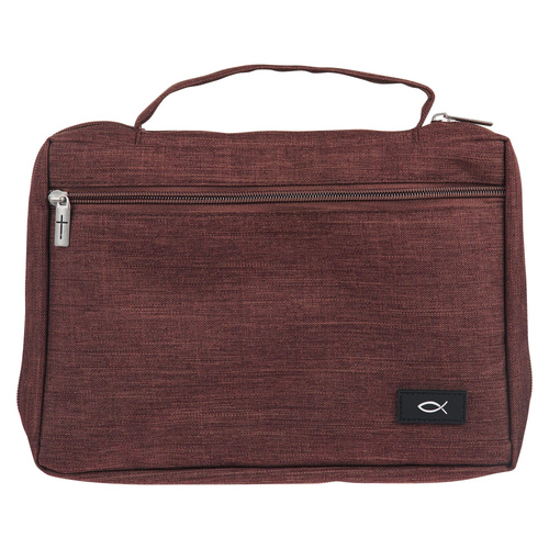 Bible Cover Brown Polyester Canvas Small : Fish Symbol