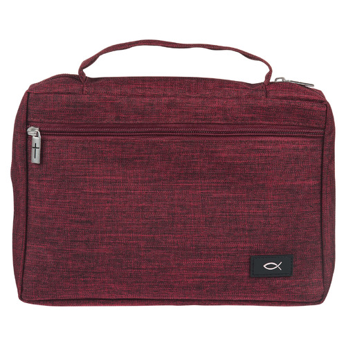 Bible Cover Burgundy Polyester Canvas Small : Fish Symbol