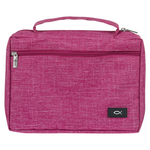 Bible Cover Pink Polyester Canvas Large : Fish Symbol