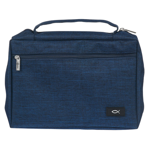 Bible Cover Navy Polyester Canvas Medium : Fish Symbol