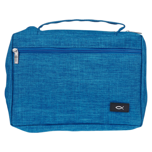 Bible Cover Blue Polyester Canvas Large : Fish Symbol