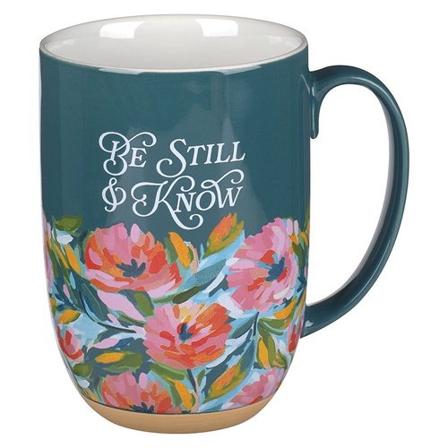 Ceramic Mug : Be Still Exposed Clay Base Teal