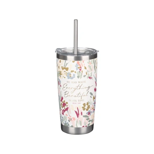 Stainless Steel Tumbler: Everything Beautiful White Floral
