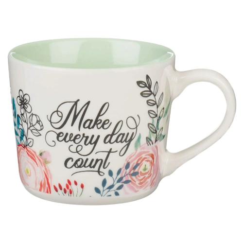 Ceramic Mug Make Every Day Count Green Floral (384 ml)