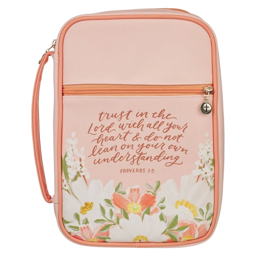 Bible Cover Large - Fashion Pink Floral Printed Trust in The Lord With All Your Heart Prov. 3:5