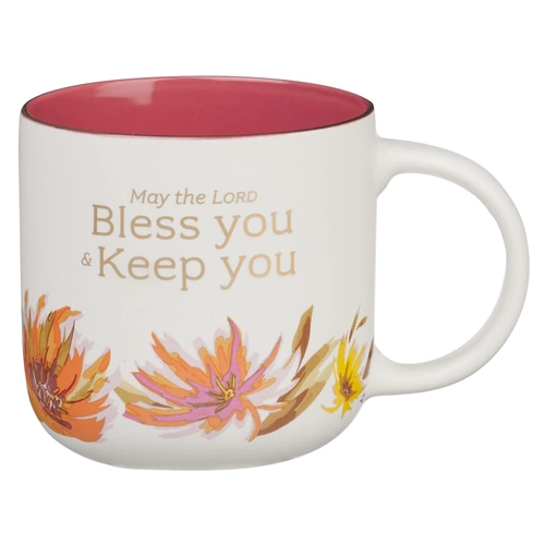 Ceramic Mug: Bless You and Keep You Coral Floral