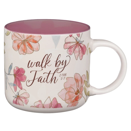 Ceramic Mug: Walk by Faith Pink Cosmos