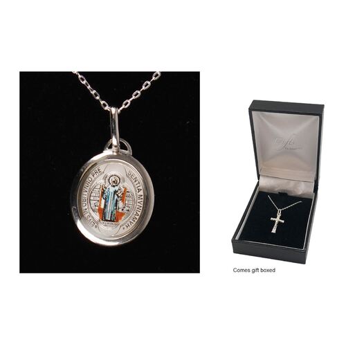 Sterling Silver Chain and St Benedict Medal