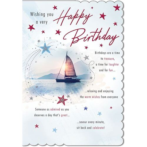 Card - Birthday Male Yacht with Sunset