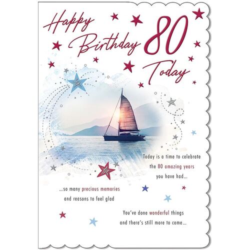 Card - 80th Birthday Male Yacht with Sunset