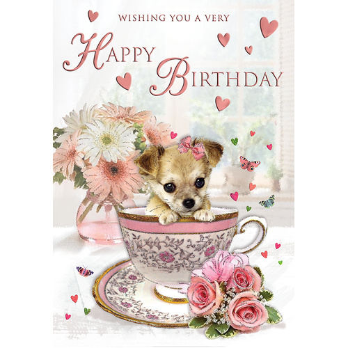Card - Birthday Puppy in Teacup