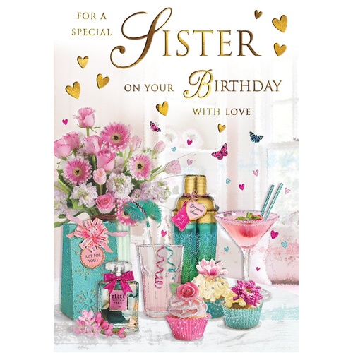 Card - Birthday Sister Cocktails and Cakes