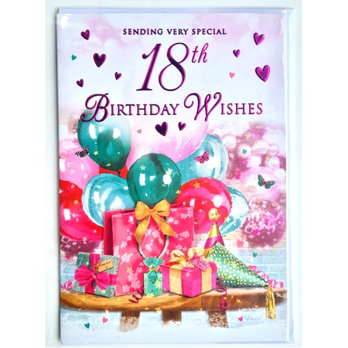 Card - 18th Birthday Gift Bag & Balloons