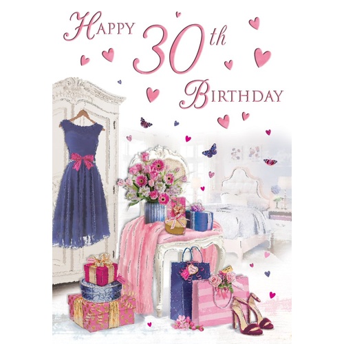 Card - 30th Birthday Dresses & Flowers