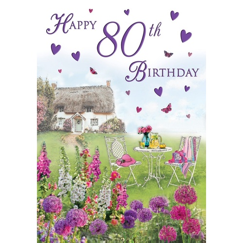 Card - 80th Birthday Cottage Scene