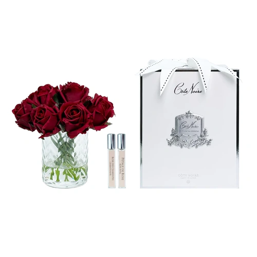 Carmine Red Buds Perfumed Flower - Herringbone Vase