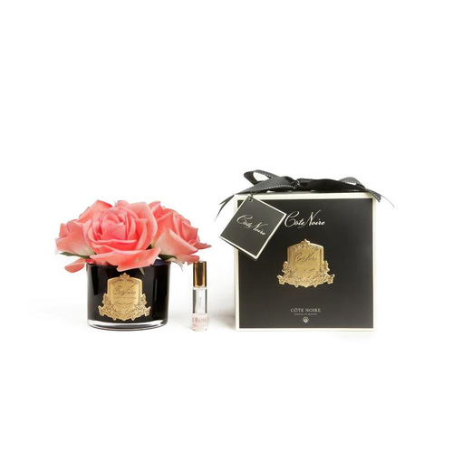 Five Rose White Peach Perfumed Flower - Black Vase