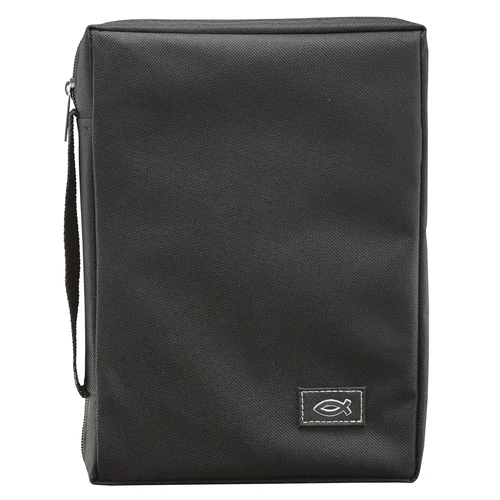 Bible Cover Black Polyester Canvas Large : Fish Symbol