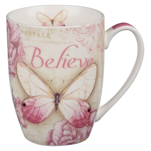 Ceramic Mug Believe Pink Butterfly Mark 9:23 (350 ml)