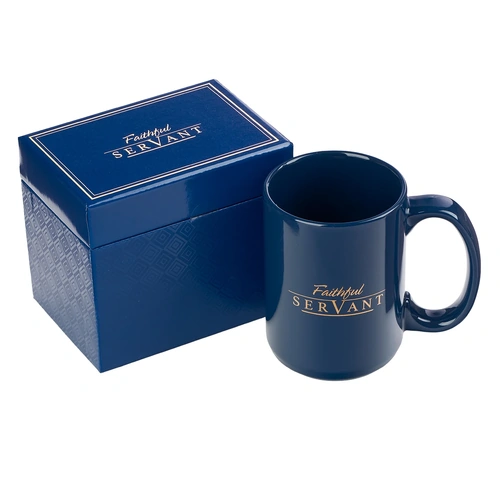 Ceramic Mug Faithful Servant, Navy/Metallic Gold (414ml)
