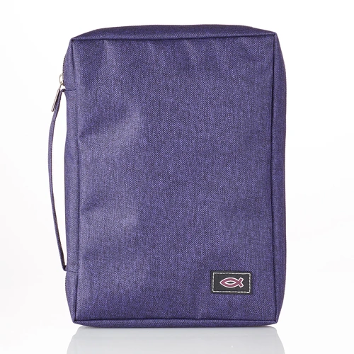 Bible Cover Purple Polyester Canvas Large : Fish Symbol
