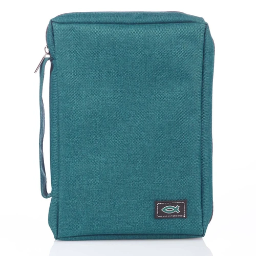 Bible Cover Teal Polyester Canvas Medium : Fish Symbol
