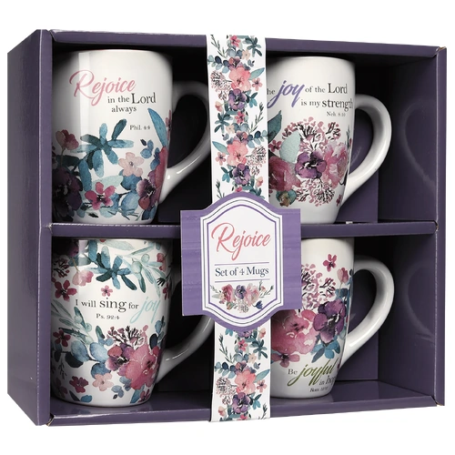 Ceramic Mug Set: Floral, Rejoice