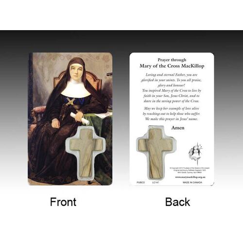 Holy Card  with Wood Cross/ Prayer - Mary MacKillop