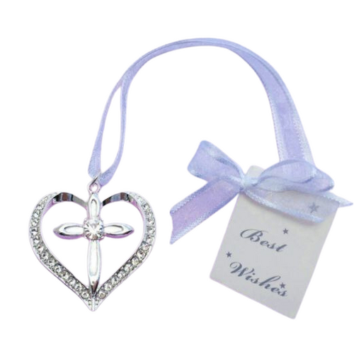 Wedding Bridal Charm - Metal Diamante Cross Heart
