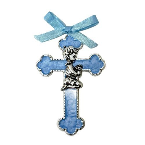 Baby Crib Enamel Cross - Blue